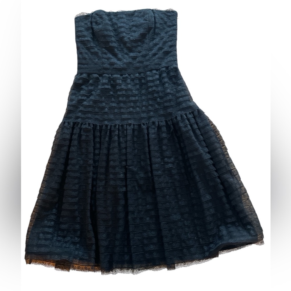Chetta B Strapless Corset Lace Tiered Cocktail Dress
